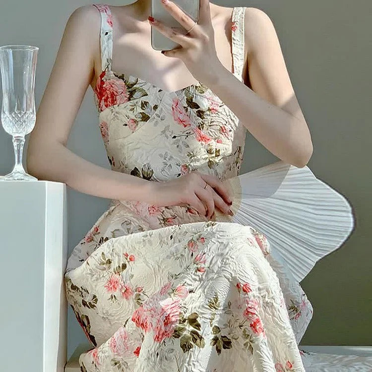 Graceful Vintage Floral Print A-line Slip Dress