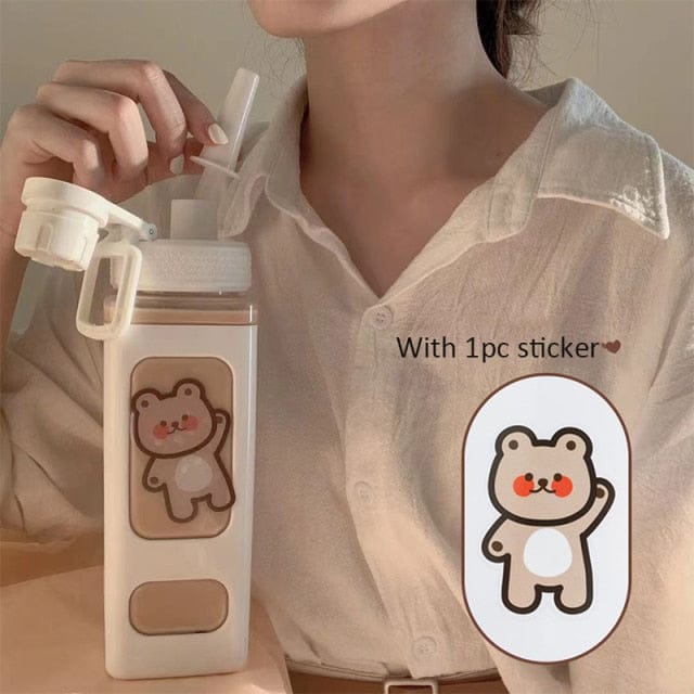 900ml Kawaii Bear Water Bottle With Straw