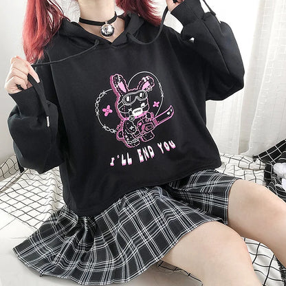 Rock the Day in Style: Bunny Letter Print Hoodie - A Cute Statement in Comfort! 🐰🎸