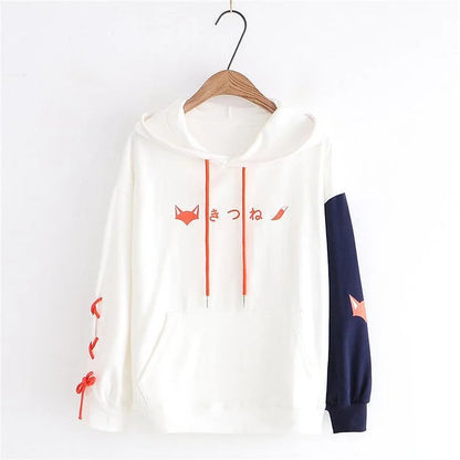 Fox Charm Unleashed: Letter Print Drawstring Hoodie - Cozy Casual Elegance in Every Stitch! 🦊👚
