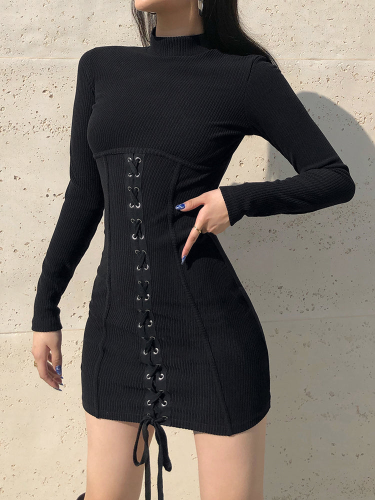 Versatile Chic Bandage Knitted Black Bodycon Mini Dress