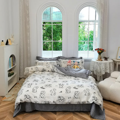 Cute Illustrated Dog Duck Bedding Set