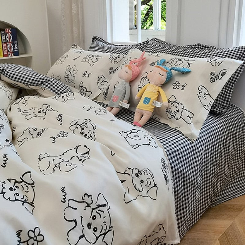 Cute Illustrated Dog Duck Bedding Set
