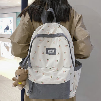 Beary Cute Kawaii Two-Tone Floral Backpack with Kawaii Charm Kawaii Mini Backpack - Kawaii Backpacks - Kawaii Plush Backpack