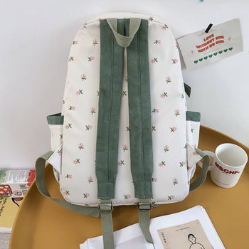 Beary Cute Kawaii Two-Tone Floral Backpack with Kawaii Charm Kawaii Mini Backpack - Kawaii Backpacks - Kawaii Plush Backpack