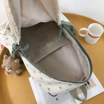 Beary Cute Kawaii Two-Tone Floral Backpack with Kawaii Charm Kawaii Mini Backpack - Kawaii Backpacks - Kawaii Plush Backpack