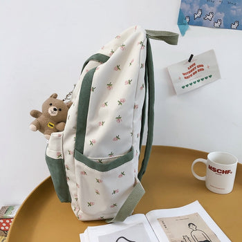 Beary Cute Kawaii Two-Tone Floral Backpack with Kawaii Charm Kawaii Mini Backpack - Kawaii Backpacks - Kawaii Plush Backpack
