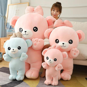 Cute & Cuddly Teddy Bear Stuffed Animals Ribbon Pillow Kawaii Plushies Collection