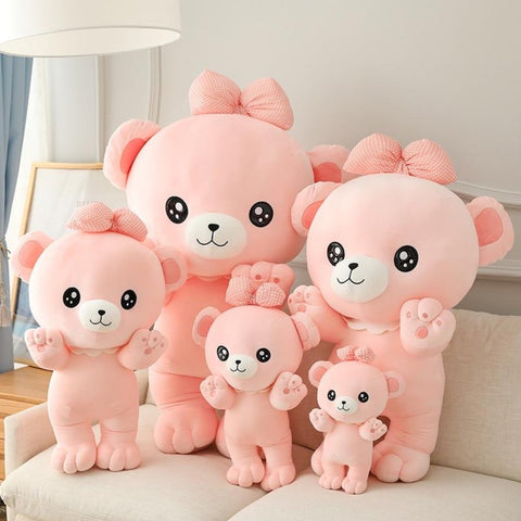 Cute & Cuddly Teddy Bear Stuffed Animals Ribbon Pillow Kawaii Plushies Collection