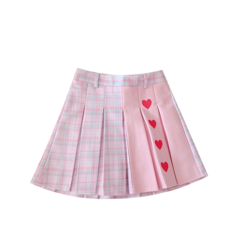Cute, Fun, and Flirty: The Pink Heart Harajuku Plaid Women Schoolgirl Cosplay Mini Skirt