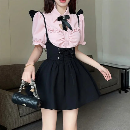 JK Chic: Lace-Up Suspender Dress with Bowknot Detail