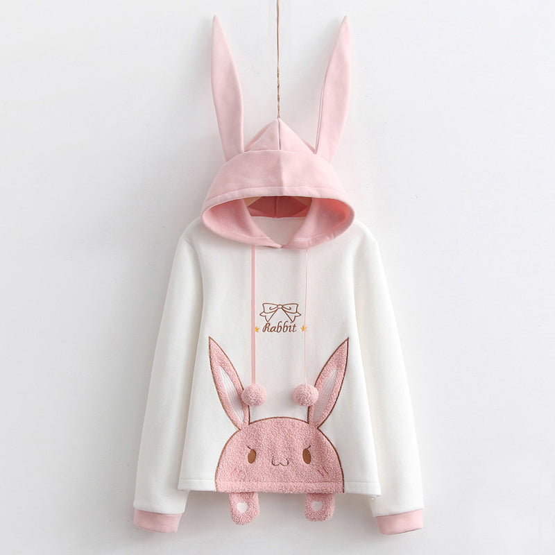 Cuddle worthy Chic Harajuku Bunny Ear Plush Letter Hooded