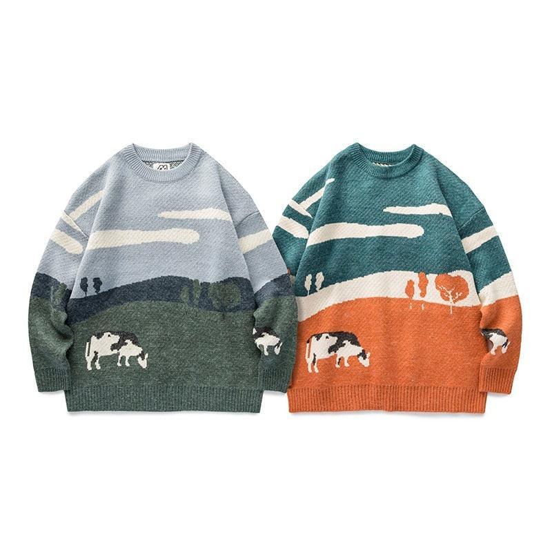 Vintage Dairy Cow Pullover Sweater - Farmhouse Chic for Every Occasion 🐄🌾