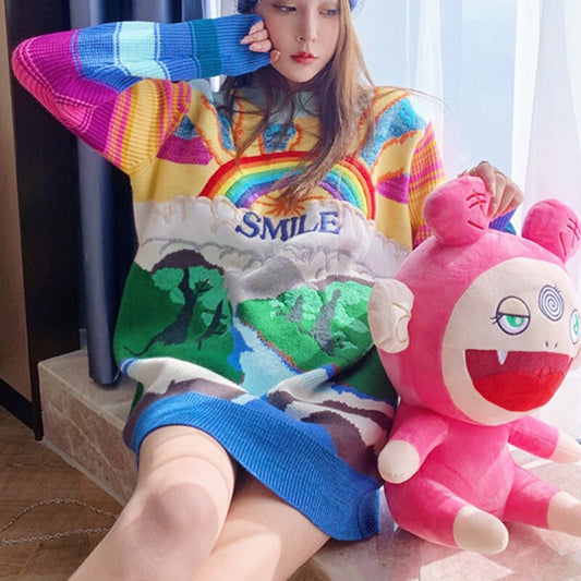 Stay Vibrant with the Kawaii Smile Nature Rainbow Sweater