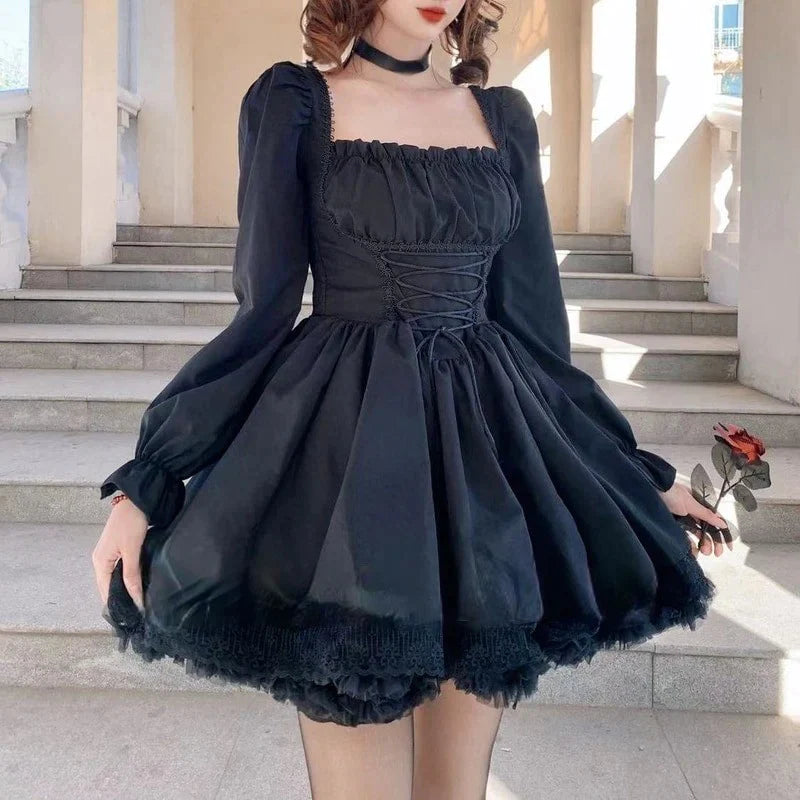 Gothic Chic: Long Sleeve Lace Dress for Vintage Lovers