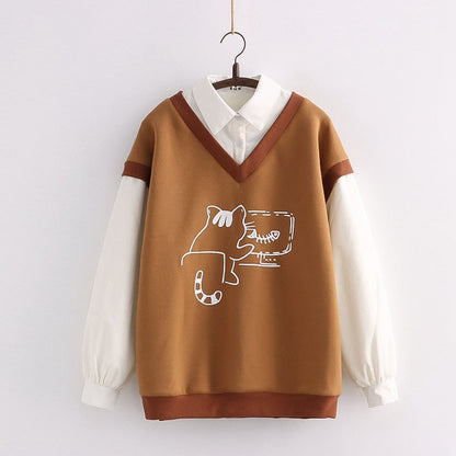 Study Cat Kawaii Fleece Vest Shirt