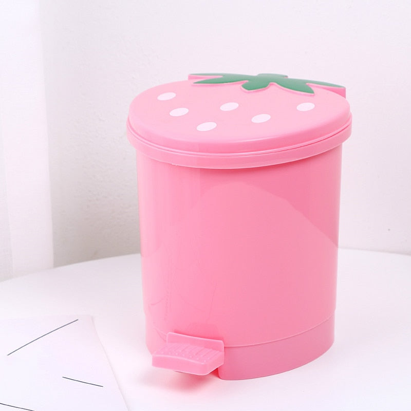 Cute Pink Red Strawberry Waste Bin