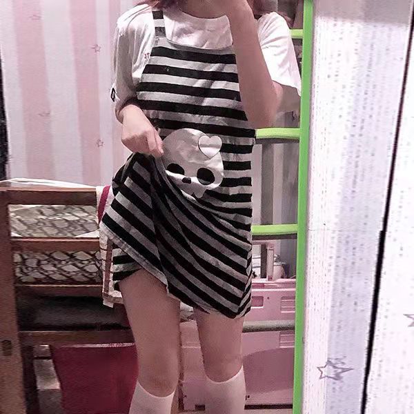 Kawaii Meets Gothic: Striped Emo Skull Dress for a Unique Look