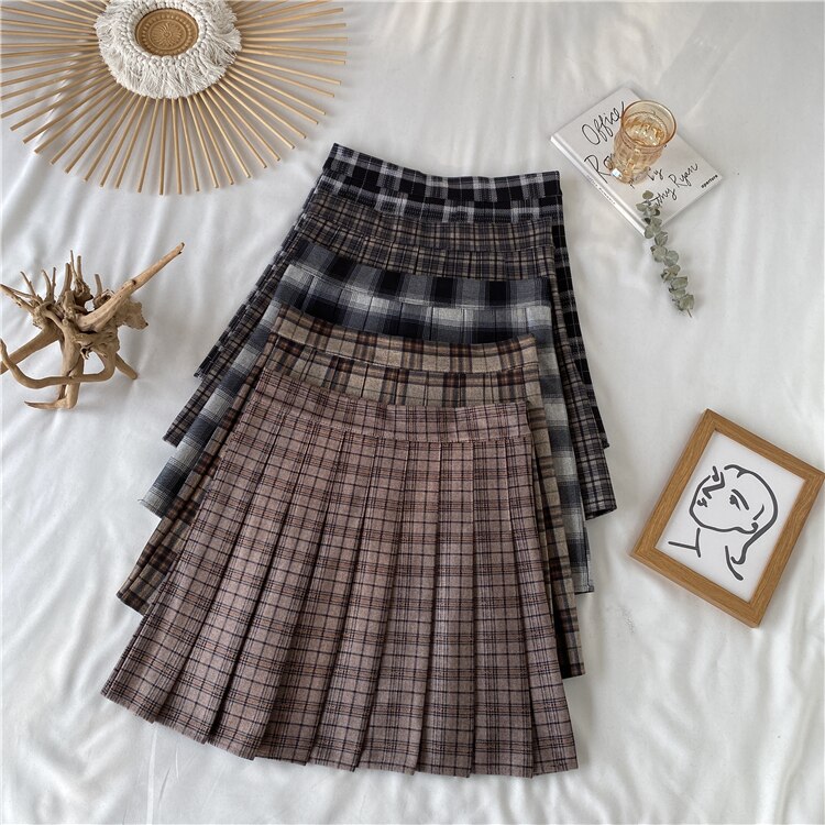 Vintage Plaid Mini Skirt with Shorts