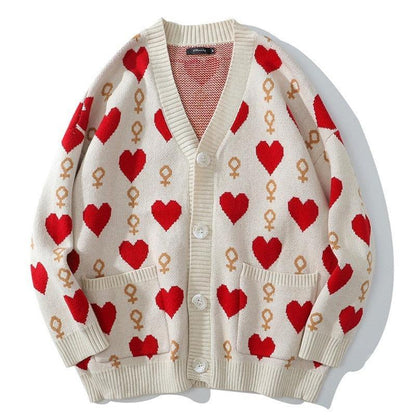 Couple Heart & Jack Knit Cardigan Sweater - Share Your Love for Blackjack in Style! ♠️❤️