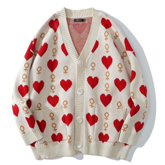Couple Heart & Jack Knit Cardigan Sweater - Share Your Love for Blackjack in Style! ♠️❤️
