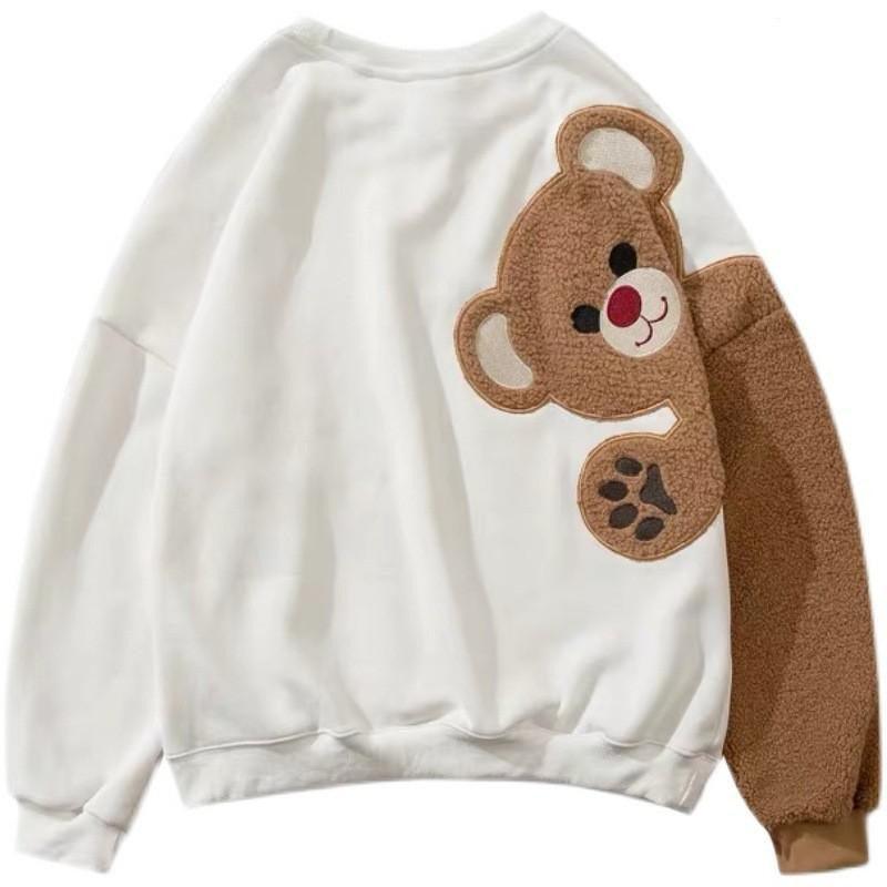 Harajuku Pullover Cartoon Bear Sweatshirt - Cute Long Sleeve Top