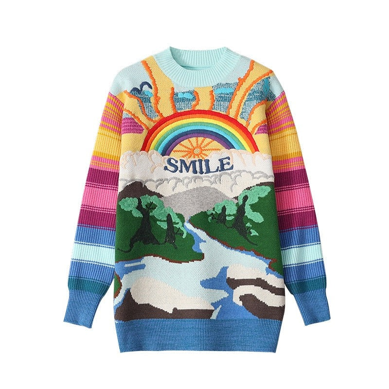 Stay Vibrant with the Kawaii Smile Nature Rainbow Sweater