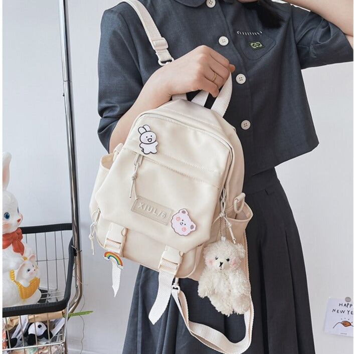 Nylon Study Besties Backpack with Bear Keychain - Youeni