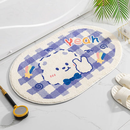 Whimsical Wonderland: Circle Oval Bear & Bunny Bathroom Mat Collection