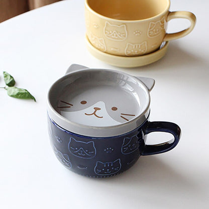 Cottage Cat Ceramic Breakfast Mugs
