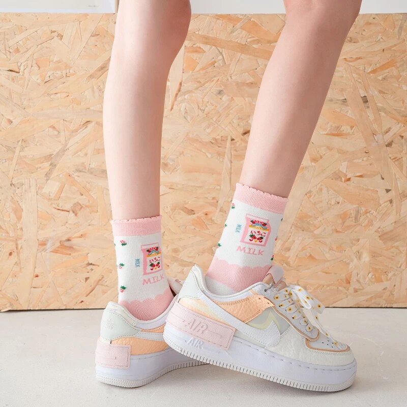 Pink Milk Bear Cotton Socks