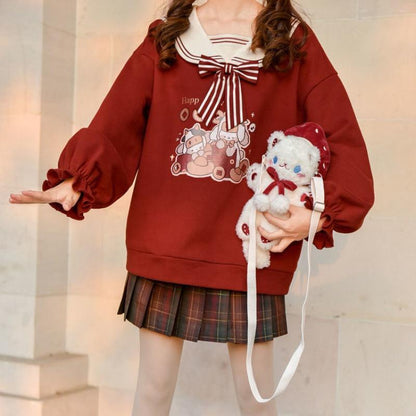 Kawaii Elegance: Harajuku Sailor Collar Cartoon Sweatshirt - Embrace Cute Comfort! 🎀👚