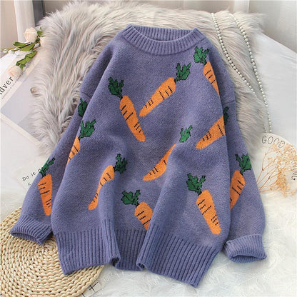 Kawaii Pullover Knit Carrot Sweater - Embrace Whimsical Comfort 🥕❄️