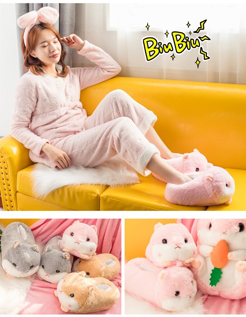 Chubby Hamster Plush Slippers