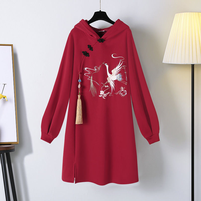 Blessing Swan Embroidery Hoodie Sweatshirt Dress - Embrace Elegance! 🦢👗