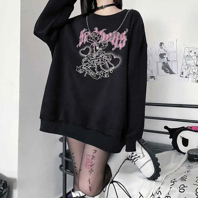 Y2K Bad Girl Rose Love Heart Sweatshirt - Embrace Edgy Chic