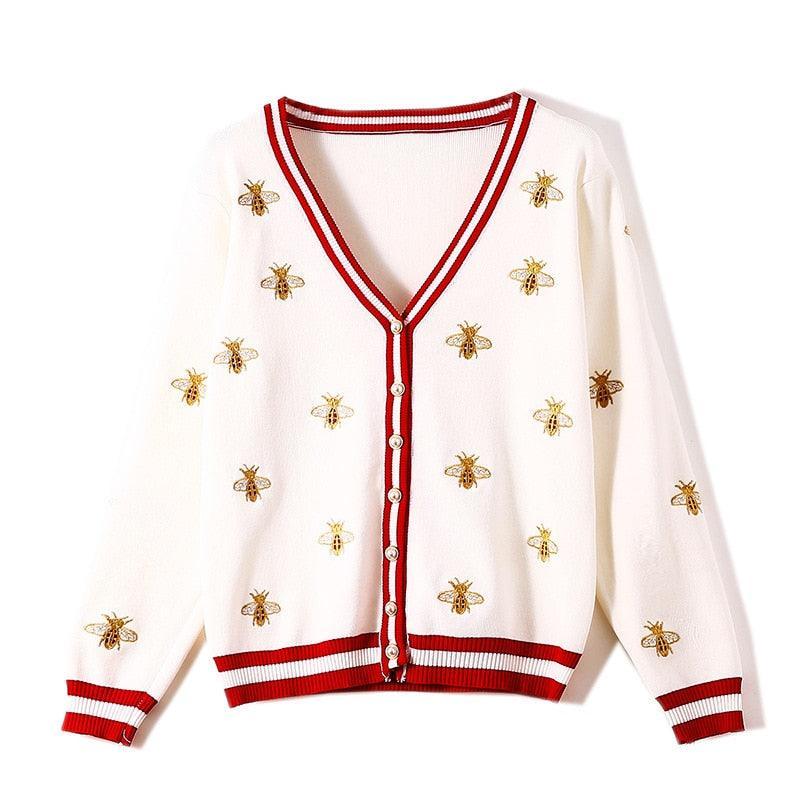 Kawaii Bee Embroidery Cardigan Sweater - Buzzing with Adorable Style! 🐝👚