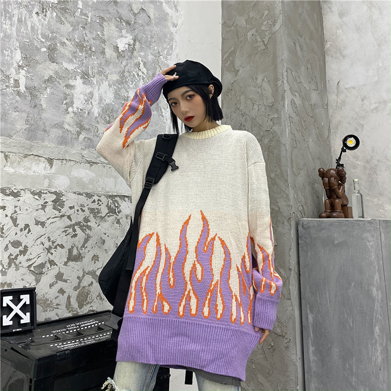 Raging Flame Pullover Sweater - Ignite Your Style