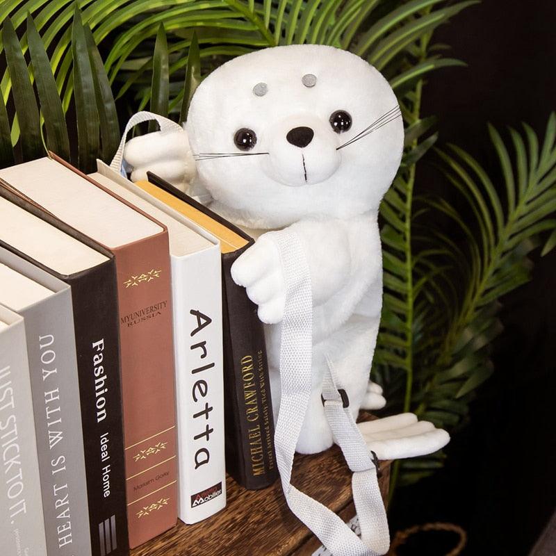 Kawaii White Seal Plush Toy Backpack