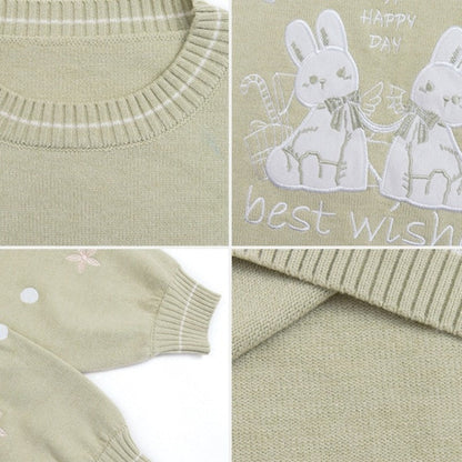 Deeptown Kawaii Cartoon Rabbit Knit Sweater - Hop into Adorable Comfort! 🐰🧶