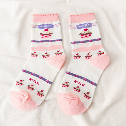 Pink Milk Bear Cotton Socks