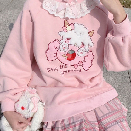 Kawaii Harajuku Sissy Lamb Candy Sweatshirt - Sweeten Your Style with Adorable Comfort! 🐑🍬