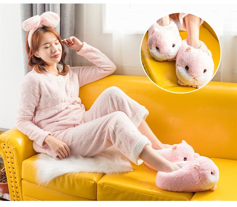 Chubby Hamster Plush Slippers