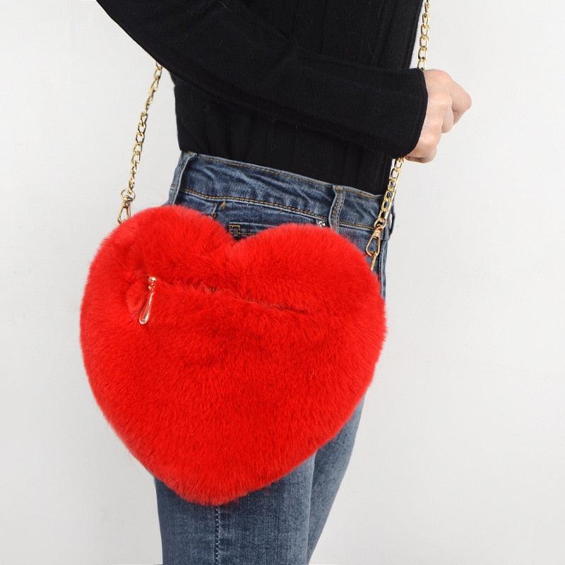 Kawaii Faux Fur Heart Shaped Bags - Kawaii Bag - Kawaii Backpack - Kawaii Mini Backpack