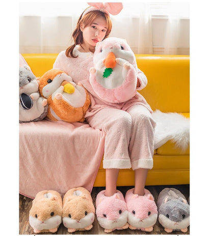 Chubby Hamster Plush Slippers