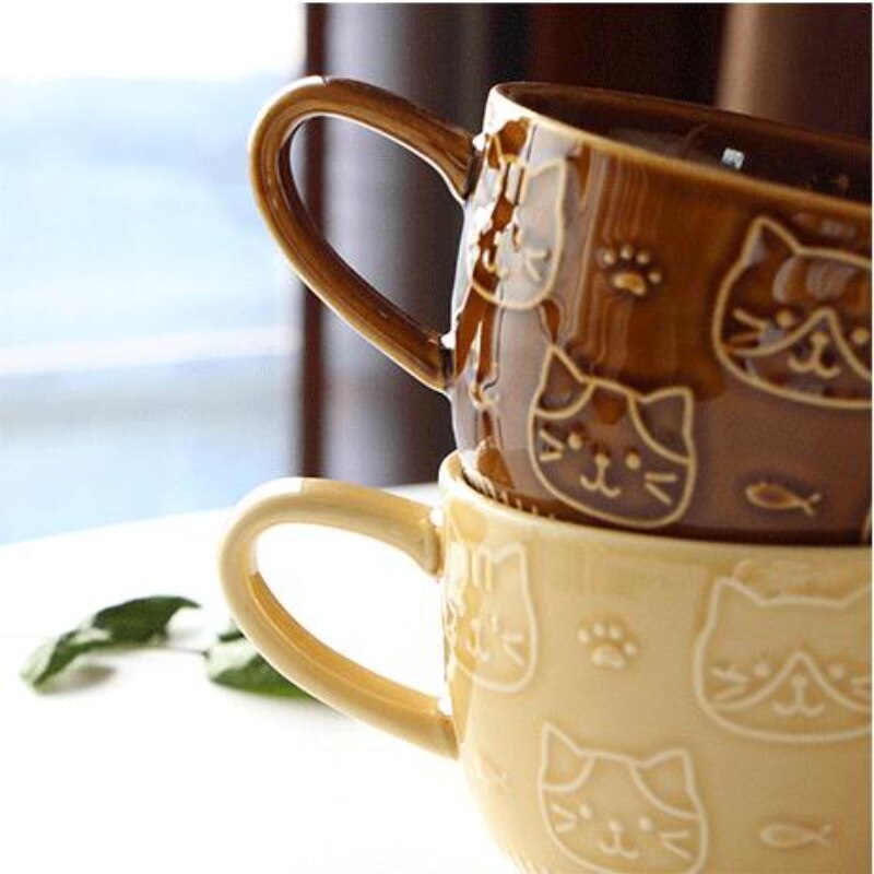 Cottage Cat Ceramic Breakfast Mugs