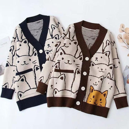Harajuku Cartoon Cat Cardigan Sweater - Purr-fectly Adorable Fashion Statement! 😻🧥