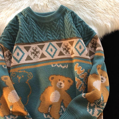 Harajuku Retro Cartoon Bear Knit Sweater - Embrace Vintage Vibes 🐻✨