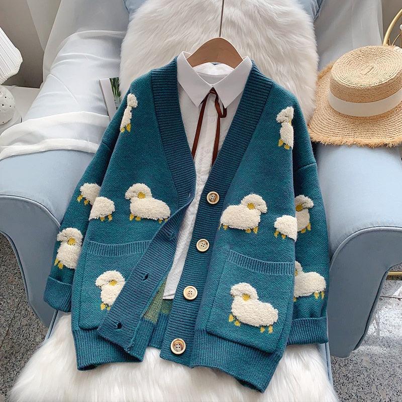 Kawaii Knitwear Sheep Cardigan Sweater - Baaa-dorable and Cozy! 🐑👚