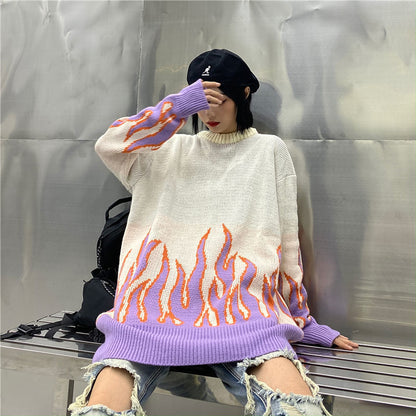 Raging Flame Pullover Sweater - Ignite Your Style